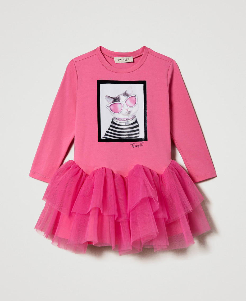 Robe courte avec imprimé et tulle