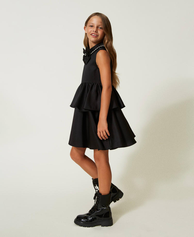 Short duchesse dress with bow Black Girl 232GJ2213-02