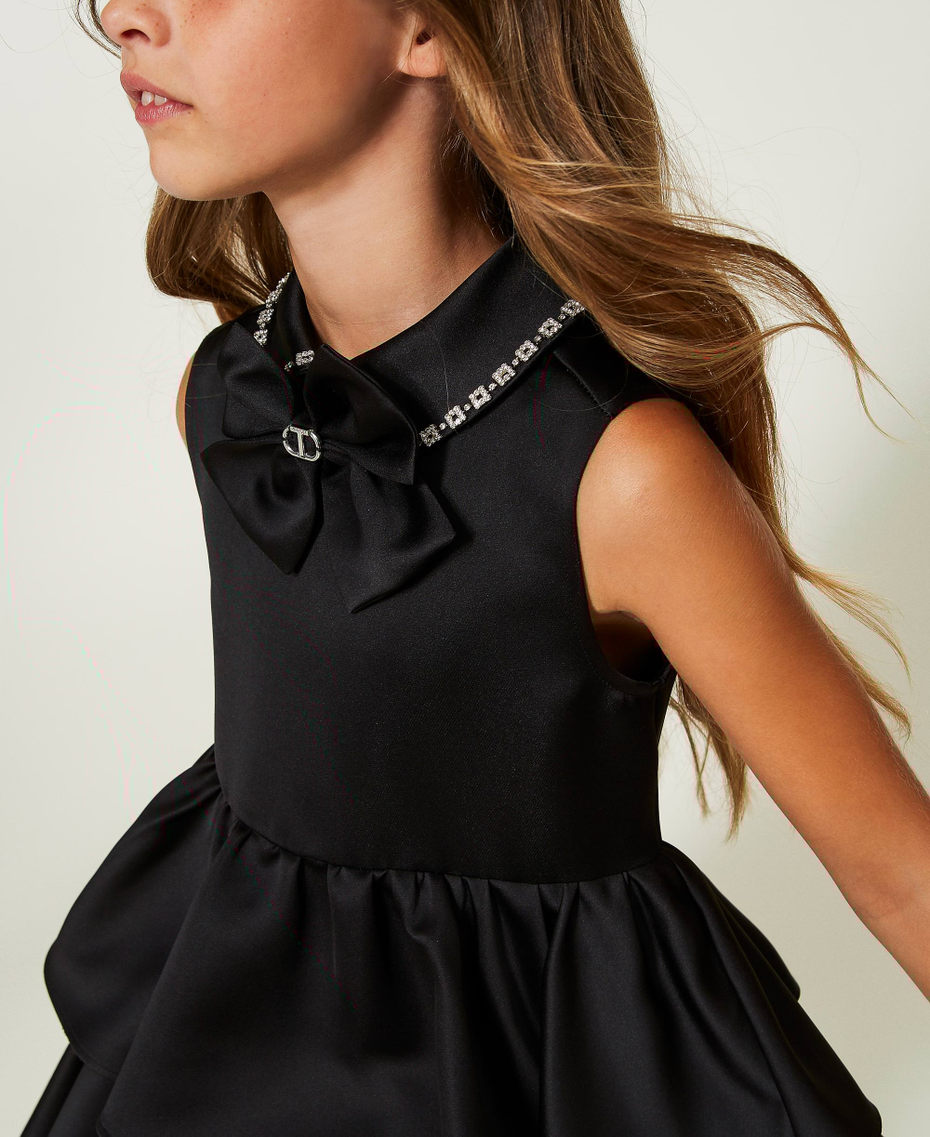 Short duchesse dress with bow Black Girl 232GJ2213-04