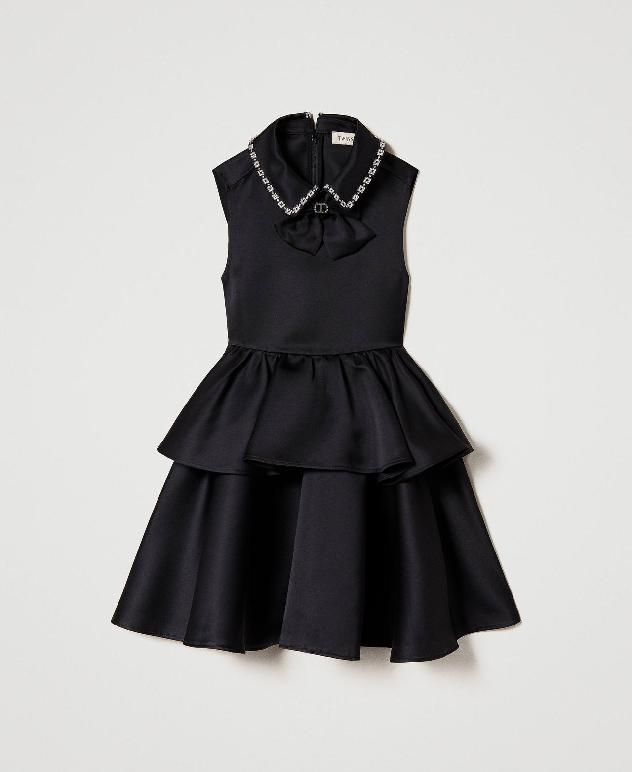 Short duchesse dress with bow Black Girl 232GJ2213-0S
