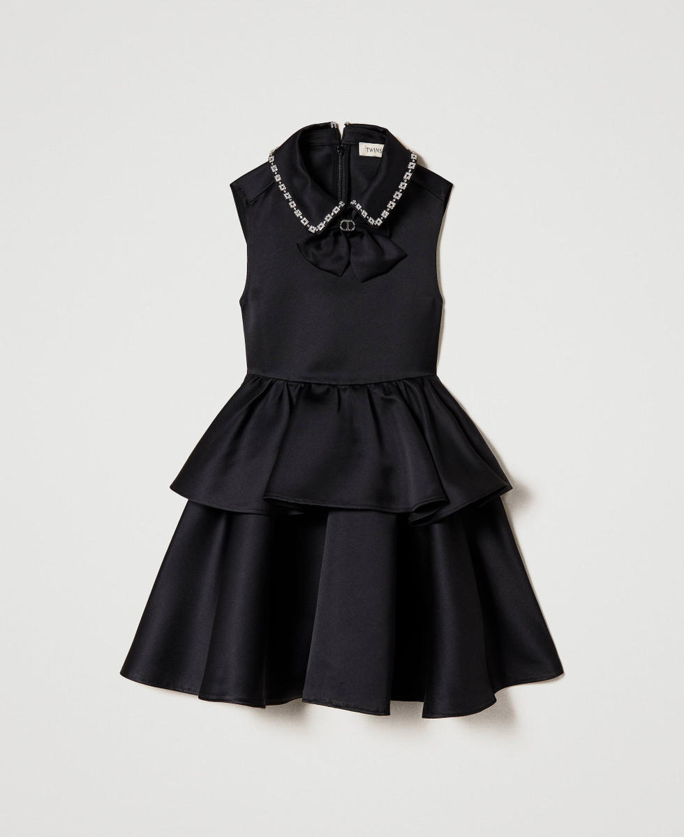 Short duchesse dress with bow Girl, Black | TWINSET Milano Short duchesse dress with bow Girl, Black | TWINSET Milano