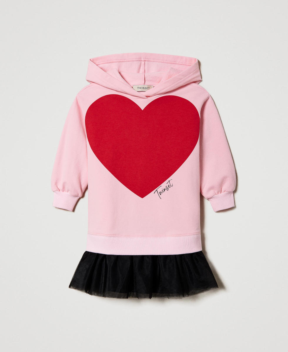 Plush fabric dress with tulle