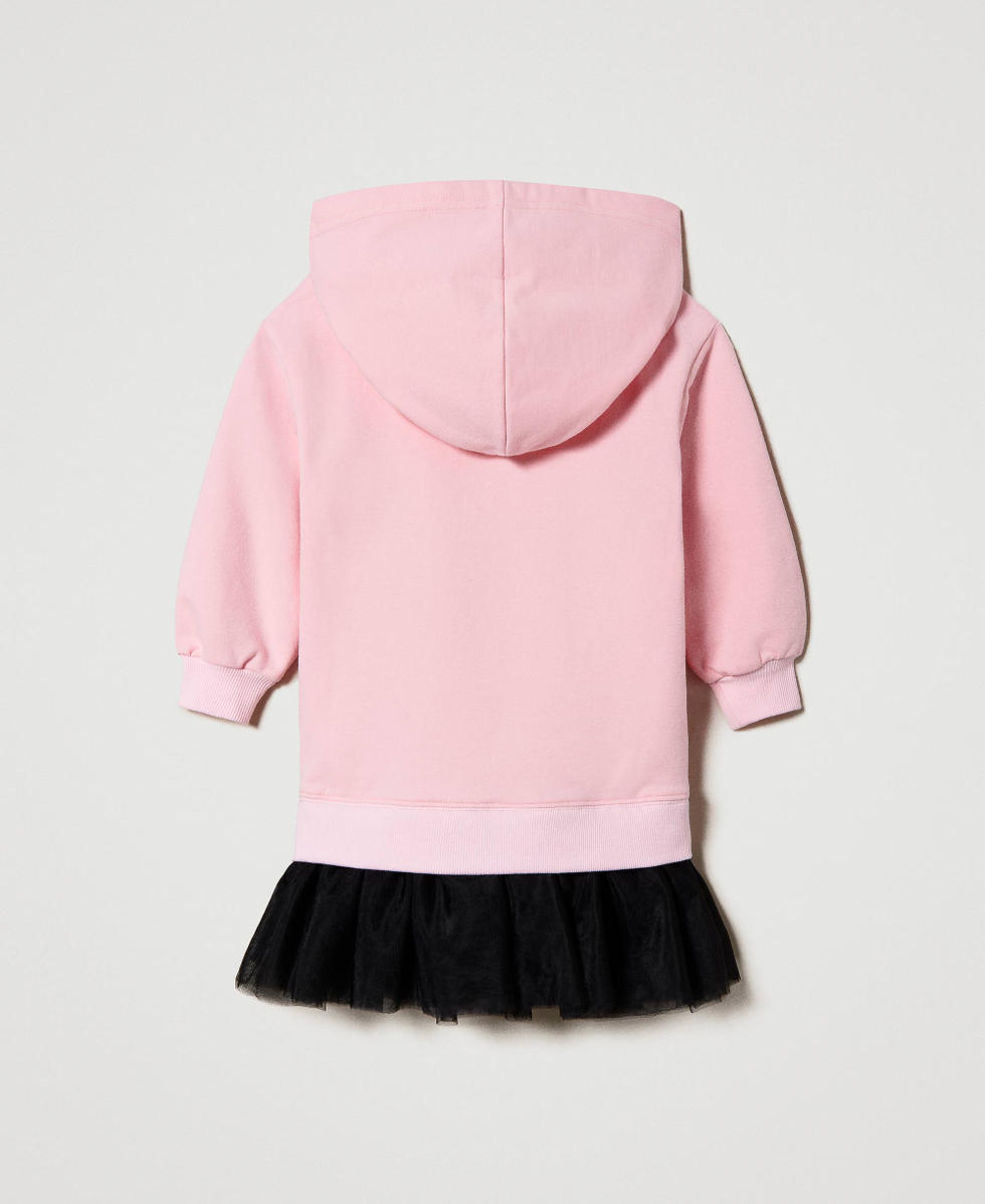 Plush fabric dress with tulle