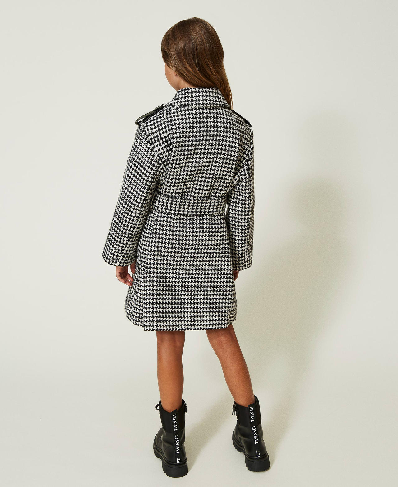 Houndstooth wool cloth coat