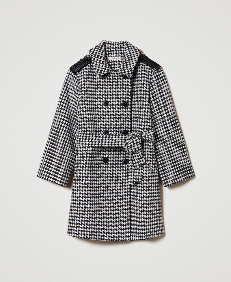 Houndstooth wool cloth coat Snow / Black Houndstooth Pattern Girl 232GJ2270-0S