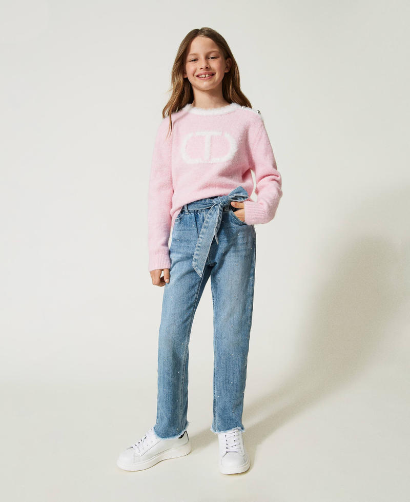 Patrizia Pepe jeans bambina ballon con strappi lavaggio blu main image 0