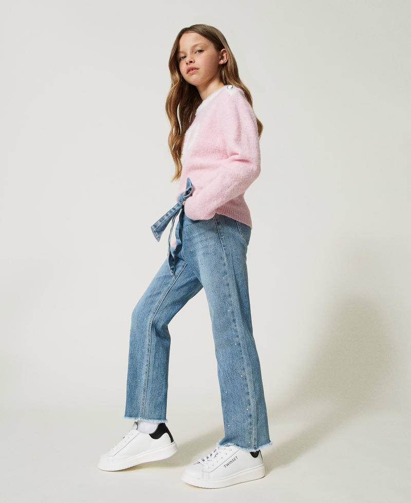 Paper bag jeans with rhinestones