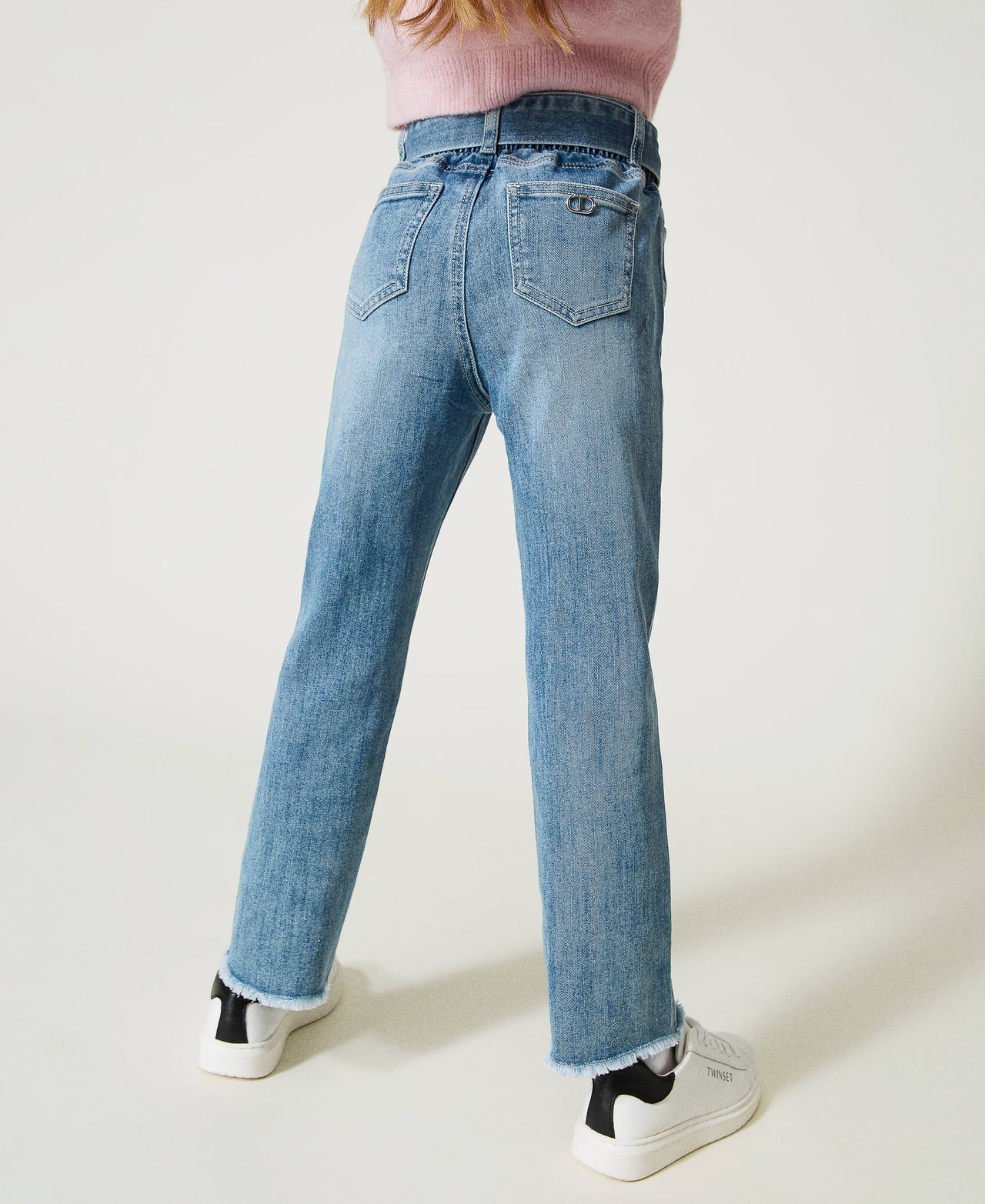 Paperbag Jeans mit Strass Madchen Azurblau TWINSET Milano