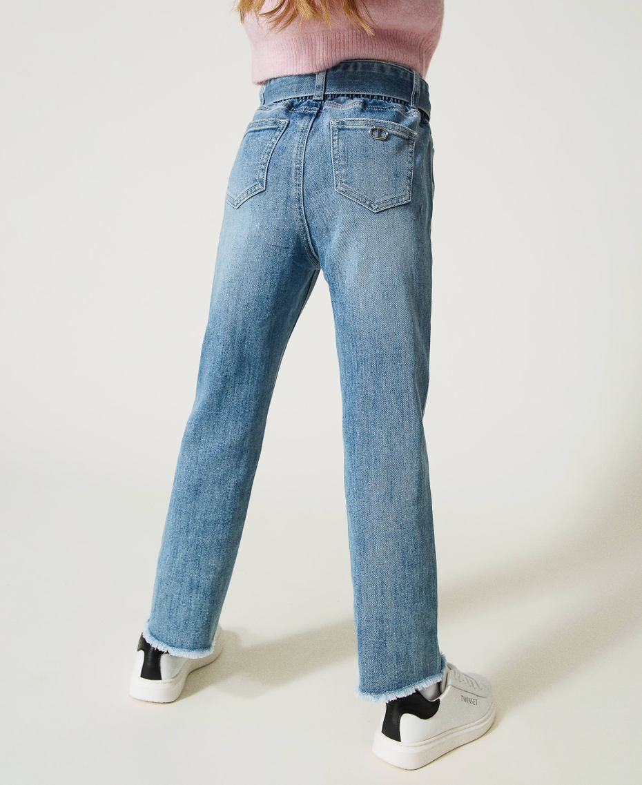Icon jeans bambina wide leg con strass lavaggio chiaro main image 0