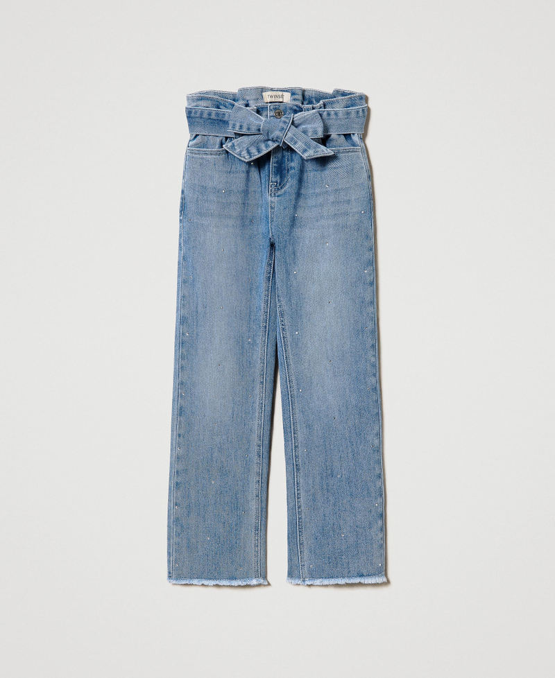 Paper bag jeans with rhinestones Denim Light Blue Stone Girl 232GJ2330-0S