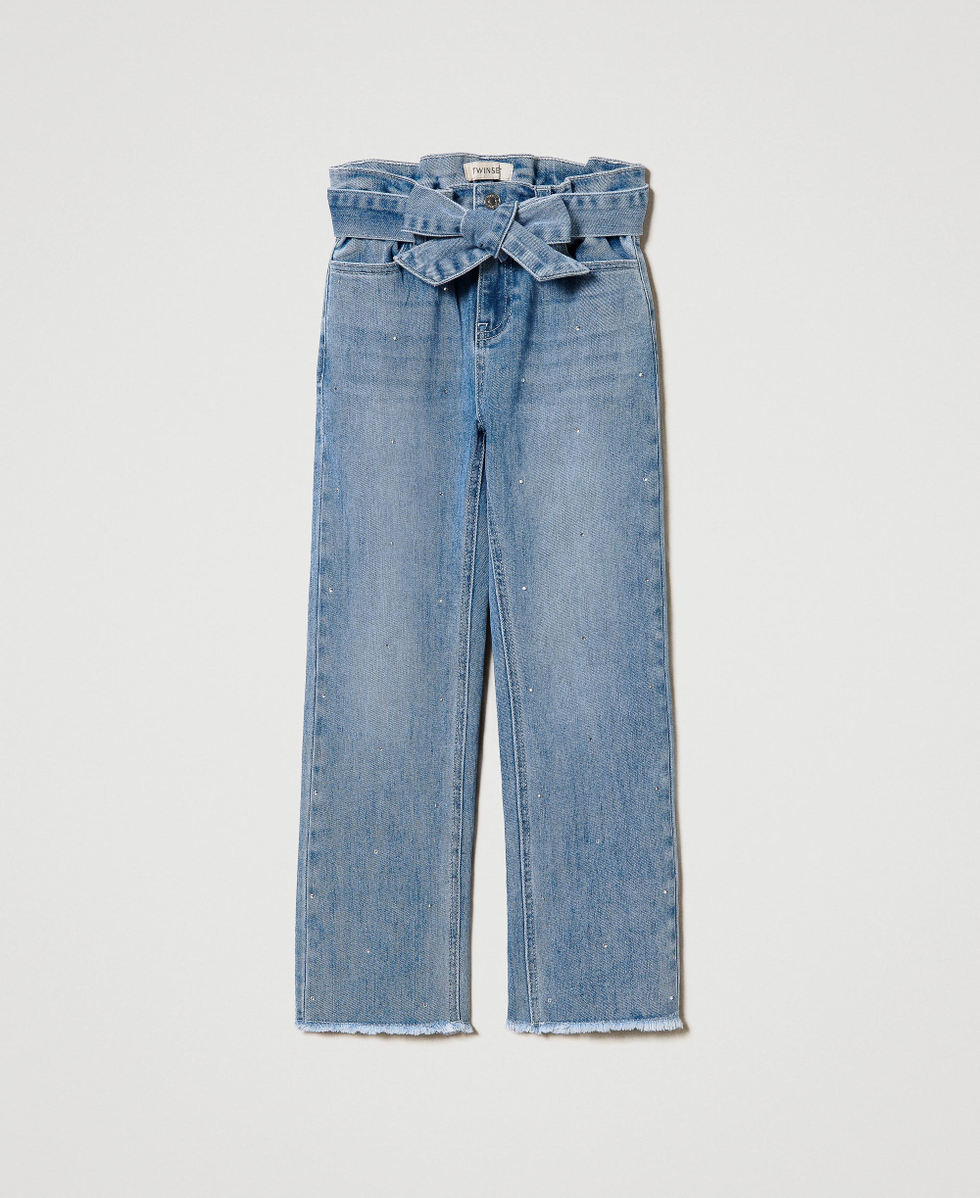 Paper bag jeans with rhinestones