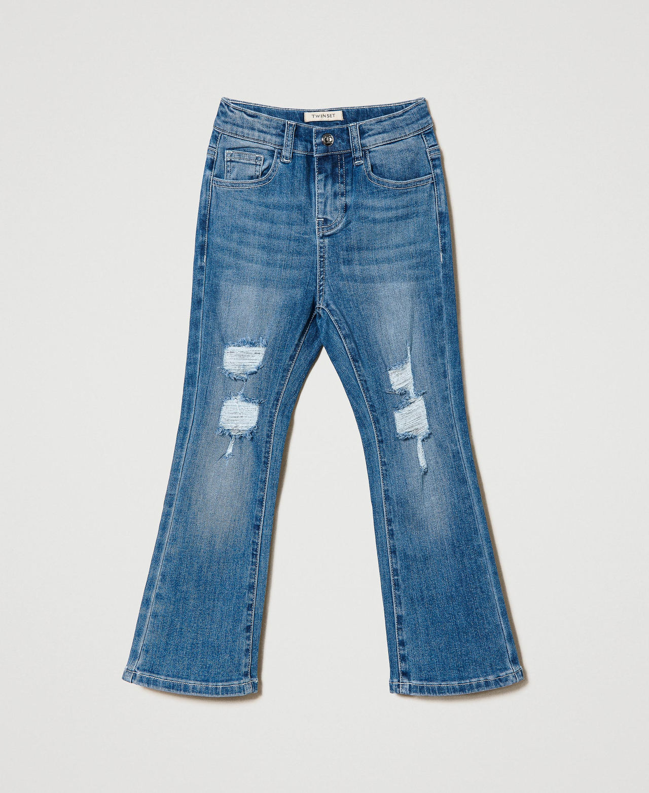 Расклешенные джинсы с разрывами Деним Средний Синий Девочка 232GJ2350-0S