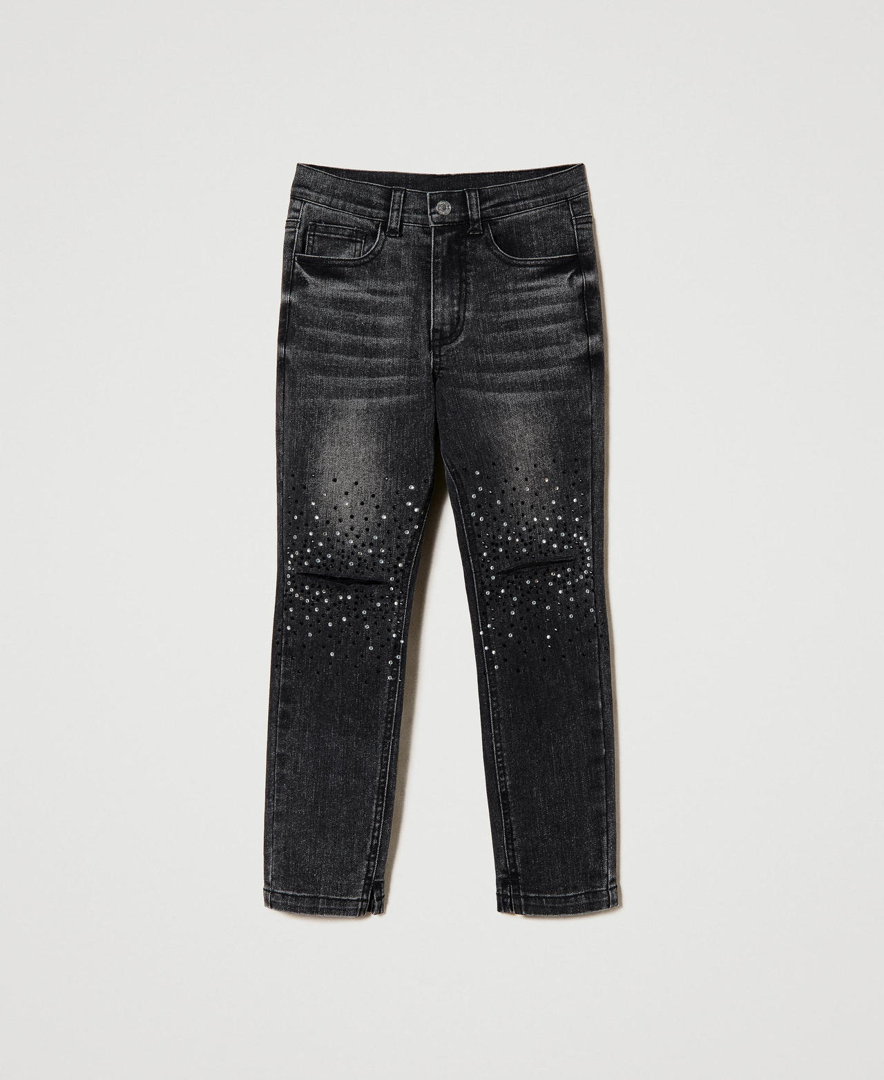 Jeans skinny con strass Denim Nero Strass Bambina 232GJ2360-0S