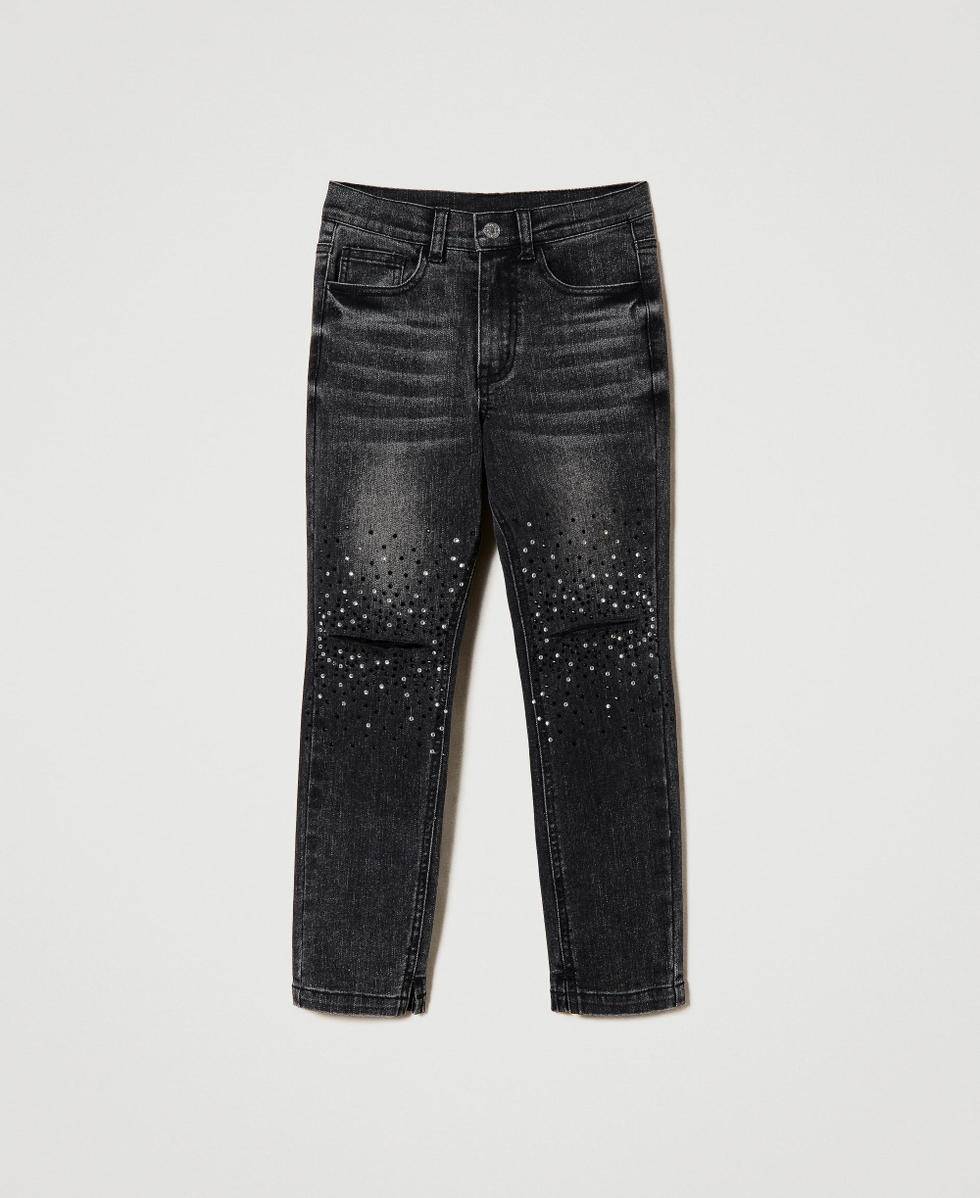 épine】é rhinestone jeans Black