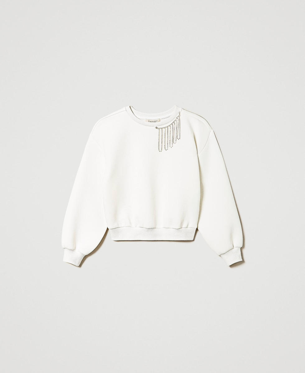 Boxy scuba sweatshirt with rhinestones White Snow Girl 232GJ2410_00282_S0