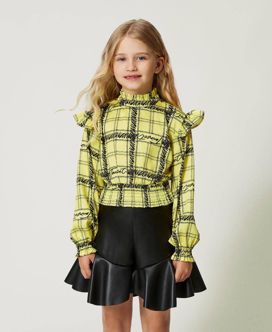 Twill blouse with check print