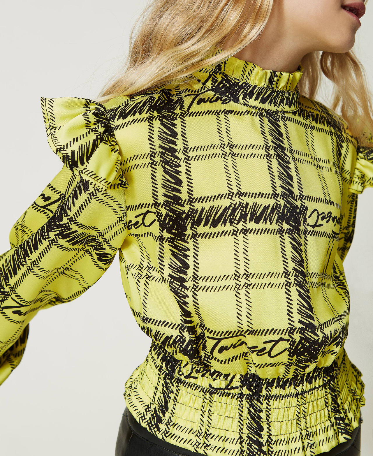 Twill blouse with check print