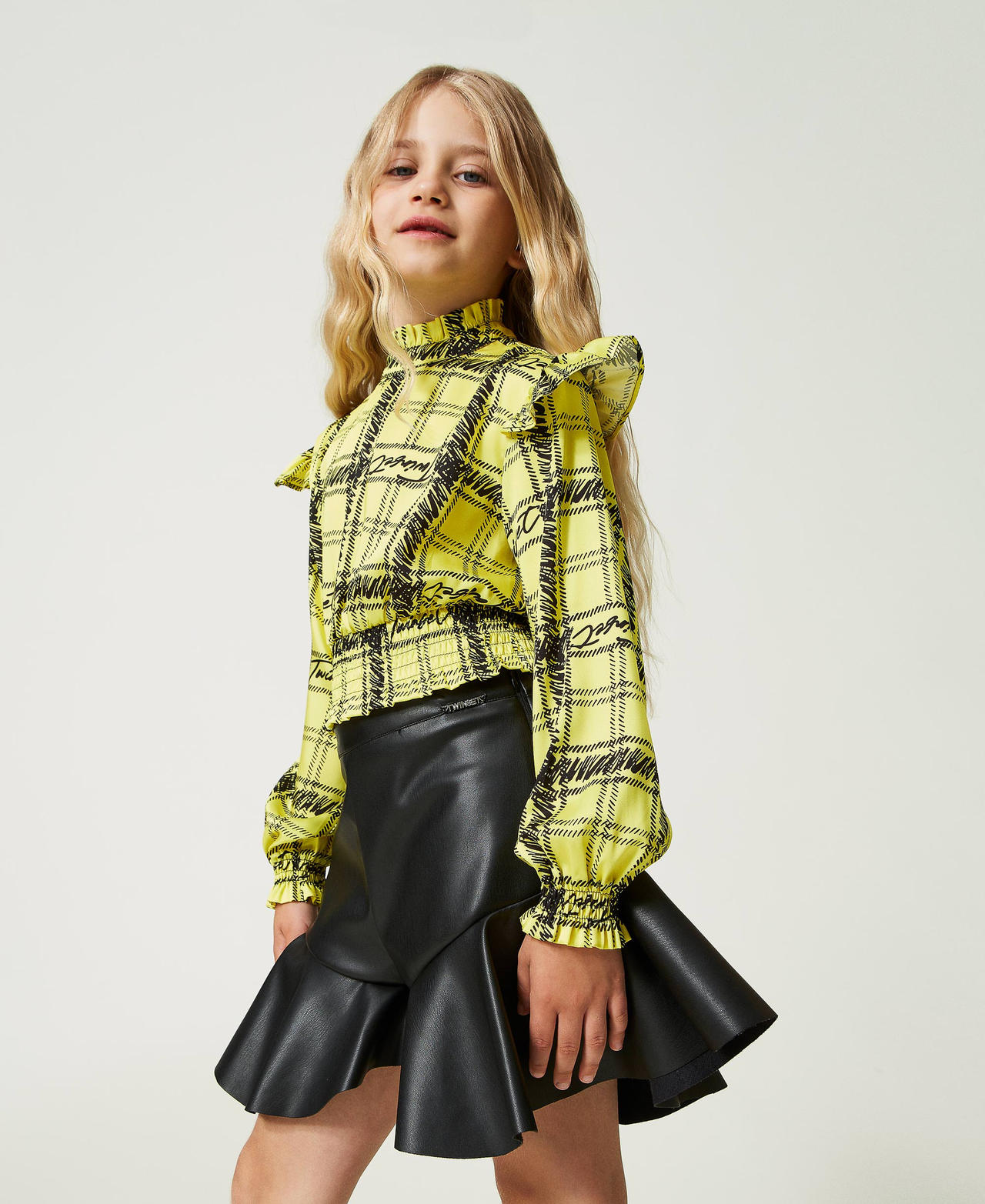 Twill blouse with check print