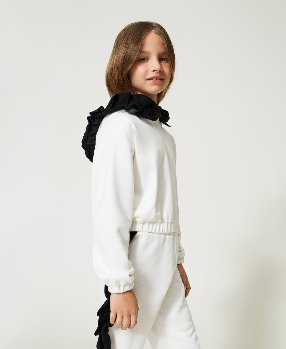 Sweat-shirt avec capuche et volants Bicolore Blanc Neige / Noir Fille 232GJ2432-03
