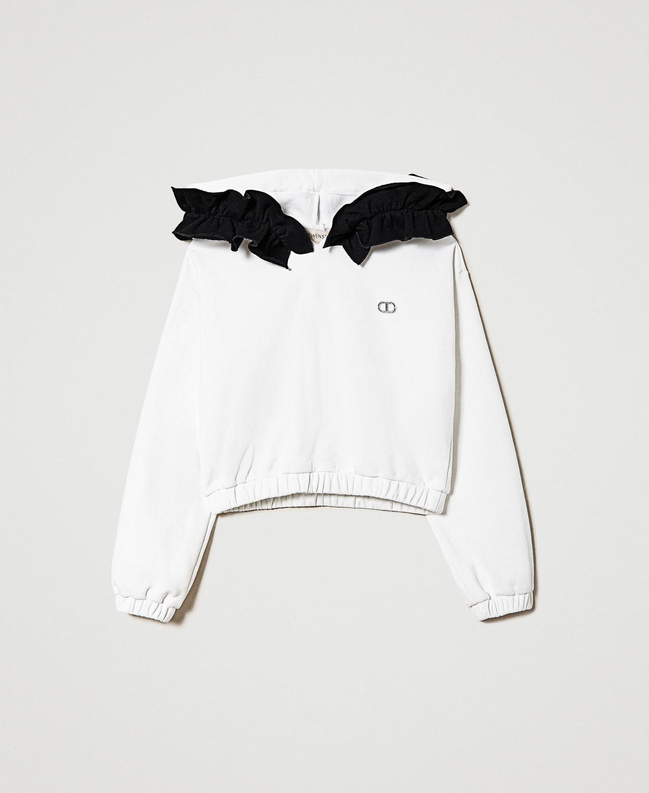Kapuzensweatshirt mit Volant Zweifarbig Schneeweiß / Schwarz Mädchen 232GJ2432-0S