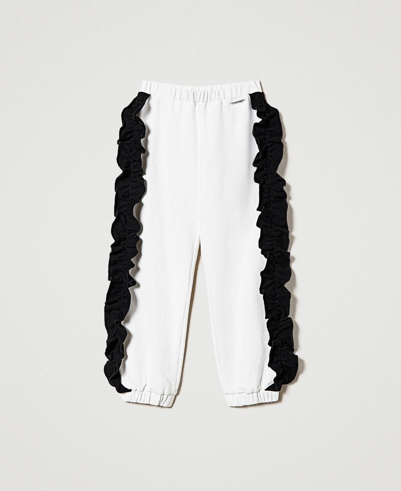 Plush fabric trousers with ruffles