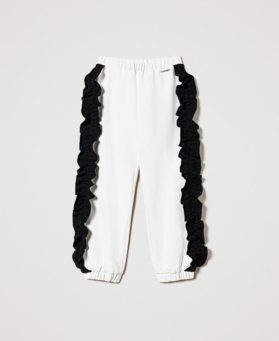 Plush fabric trousers with ruffles