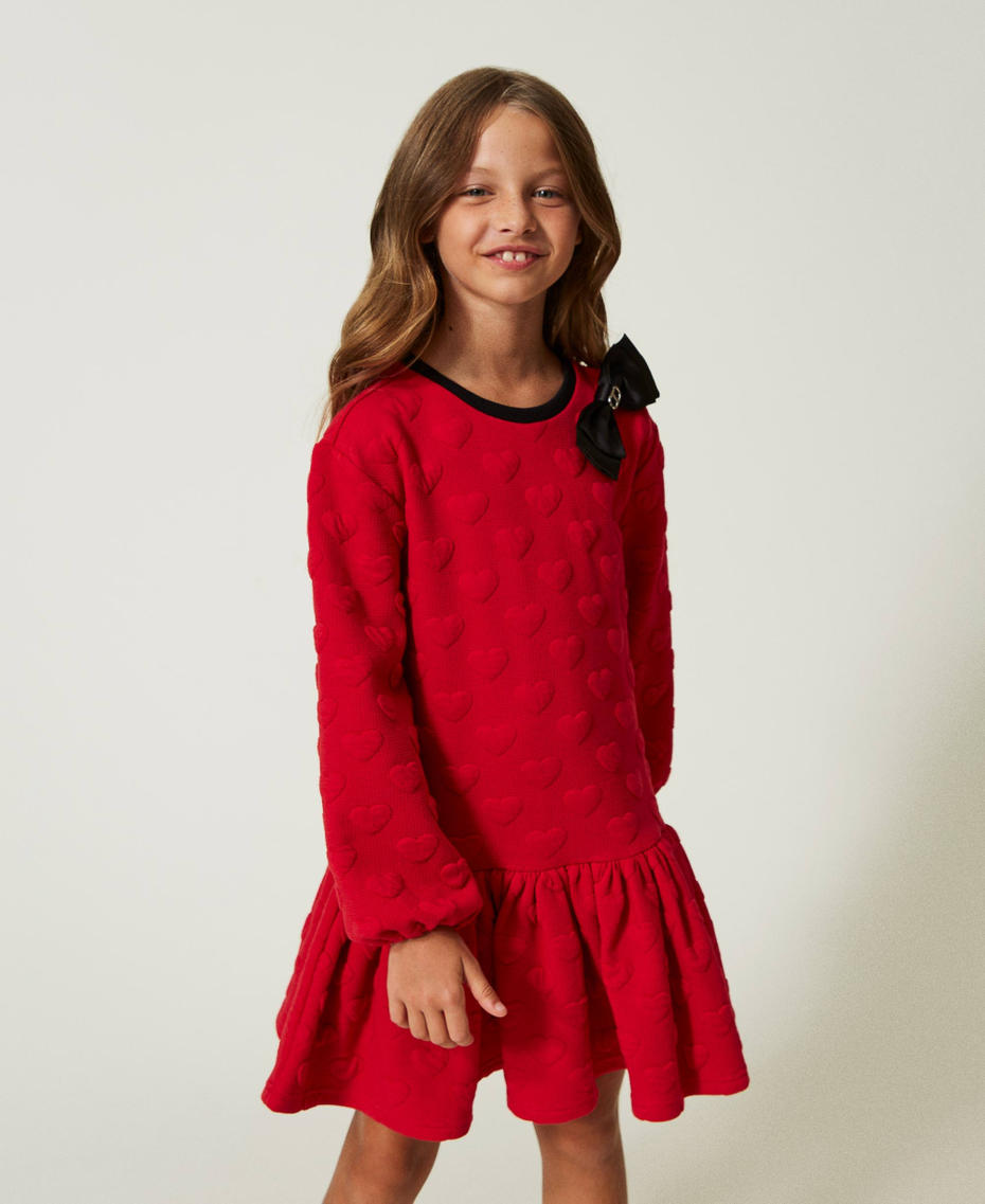 Abito corto in felpa jacquard a cuori