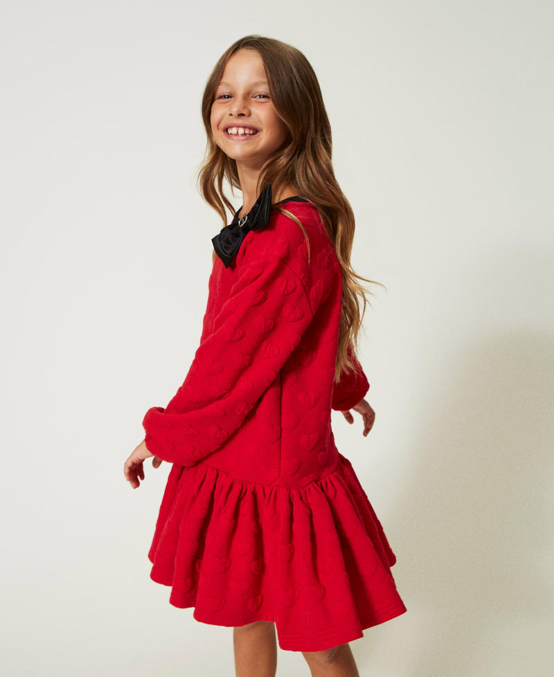 Abito corto in felpa jacquard a cuori