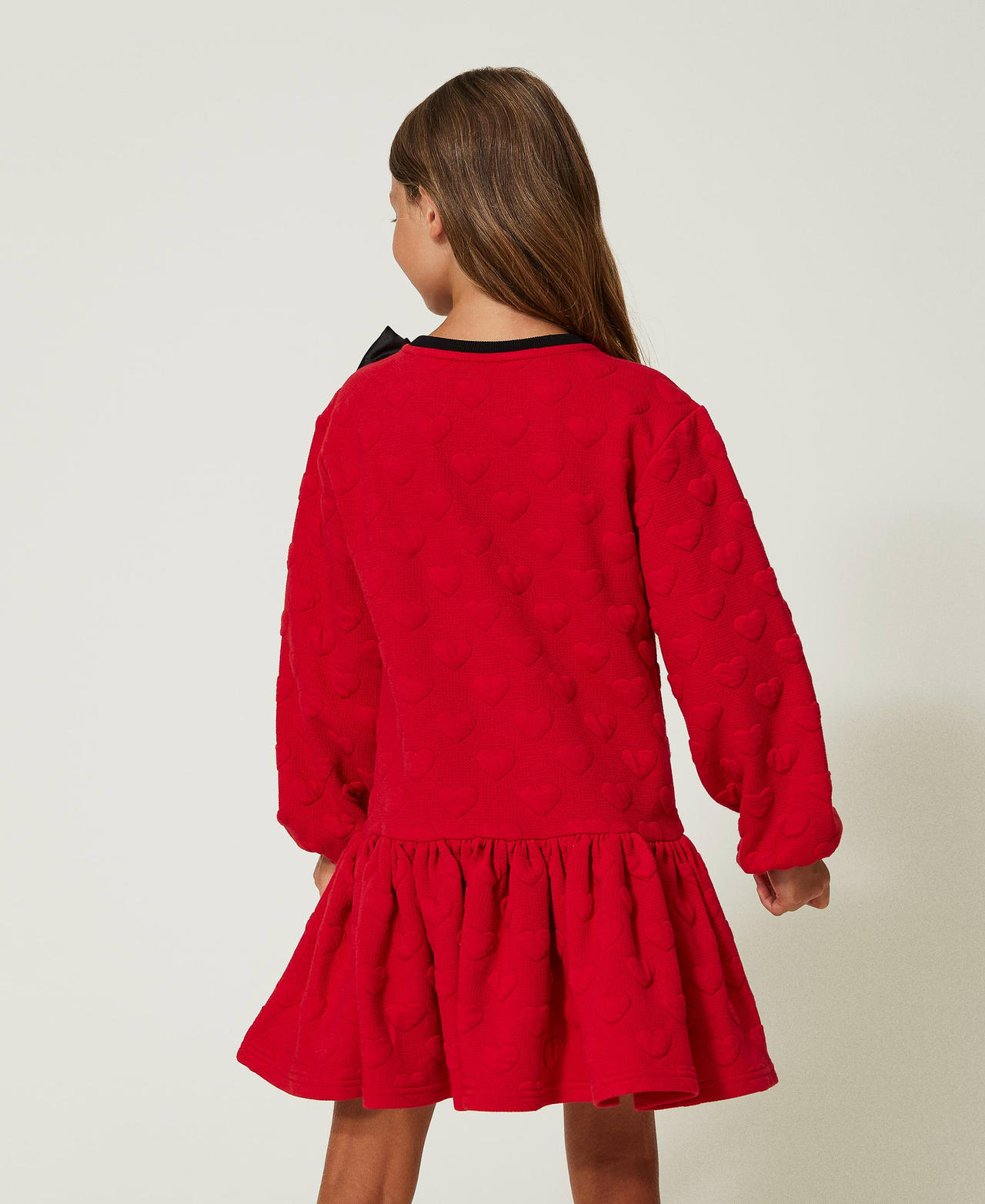 Abito corto in felpa jacquard a cuori