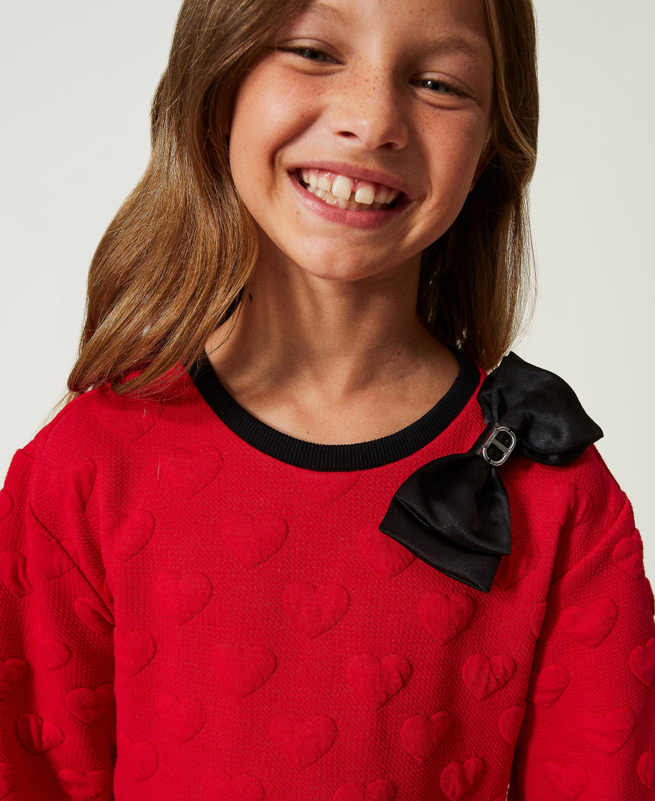 Abito corto in felpa jacquard a cuori