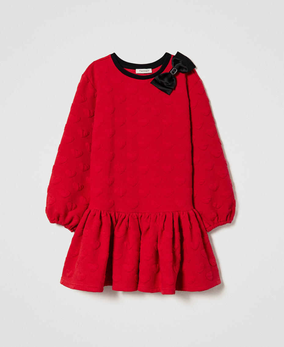 Abito corto in felpa jacquard a cuori