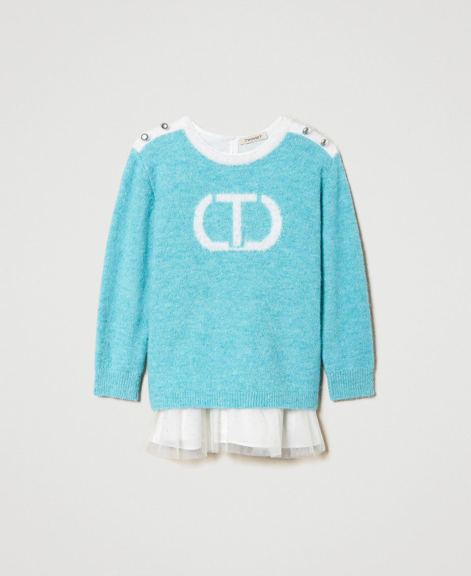 Abito corto in filato boucl&eacute; con Oval T