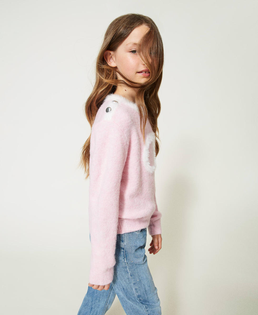 Pull en fil boucl avec Oval T Fille Rose TWINSET Milano