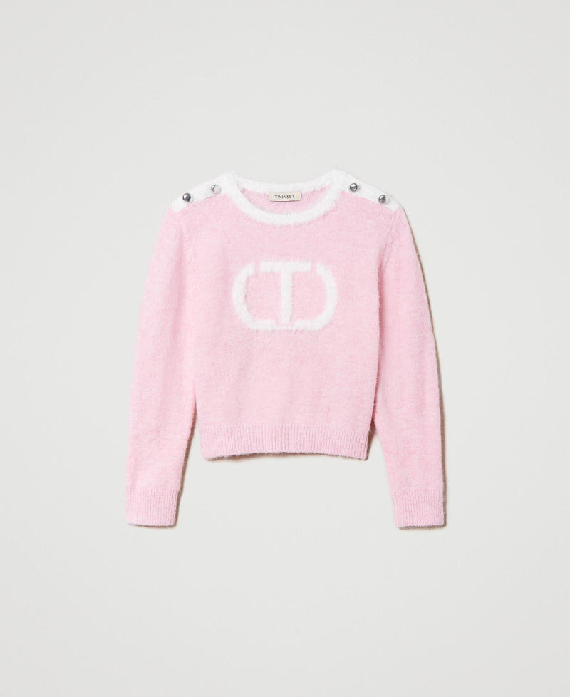 Pullover aus Boucl&eacute;garn mit Oval T