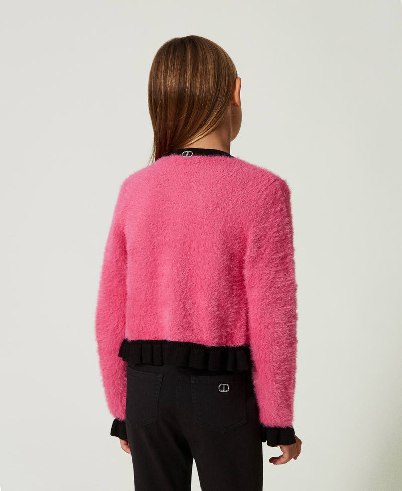 Plush toy-like jacket Two-tone Neon Pink / Black Girl 232GJ3650-03