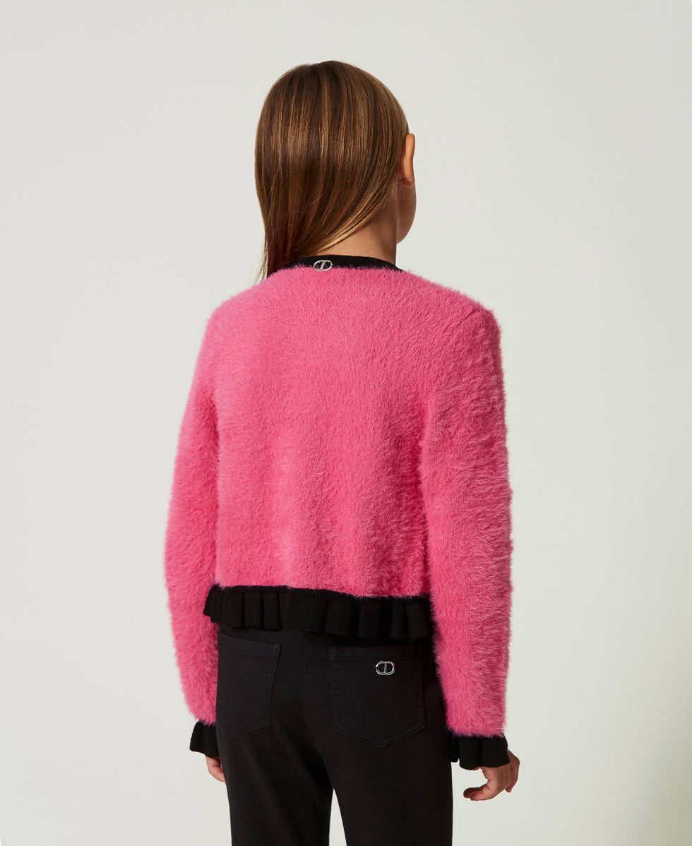 Plush toy-like jacket Two-tone Neon Pink / Black Girl 232GJ3650_10928_03