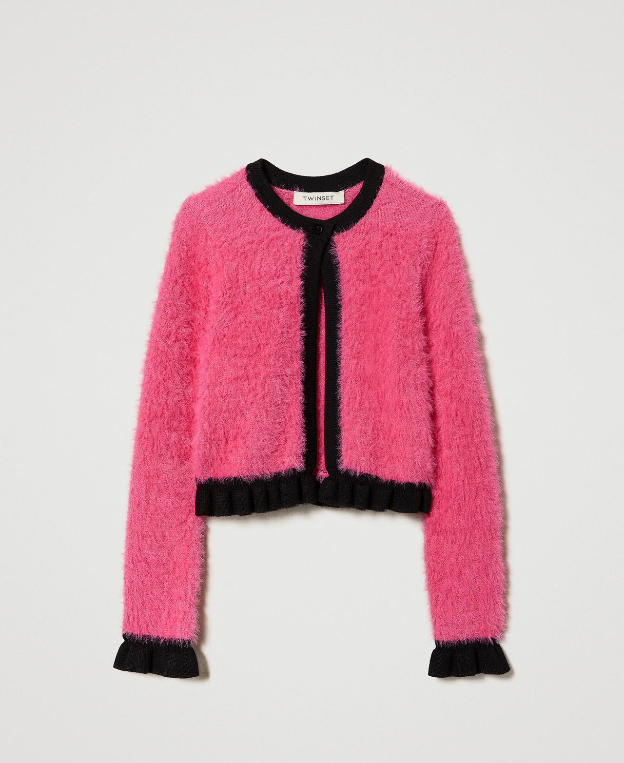 Plush toy-like jacket Two-tone Neon Pink / Black Girl 232GJ3650-0S