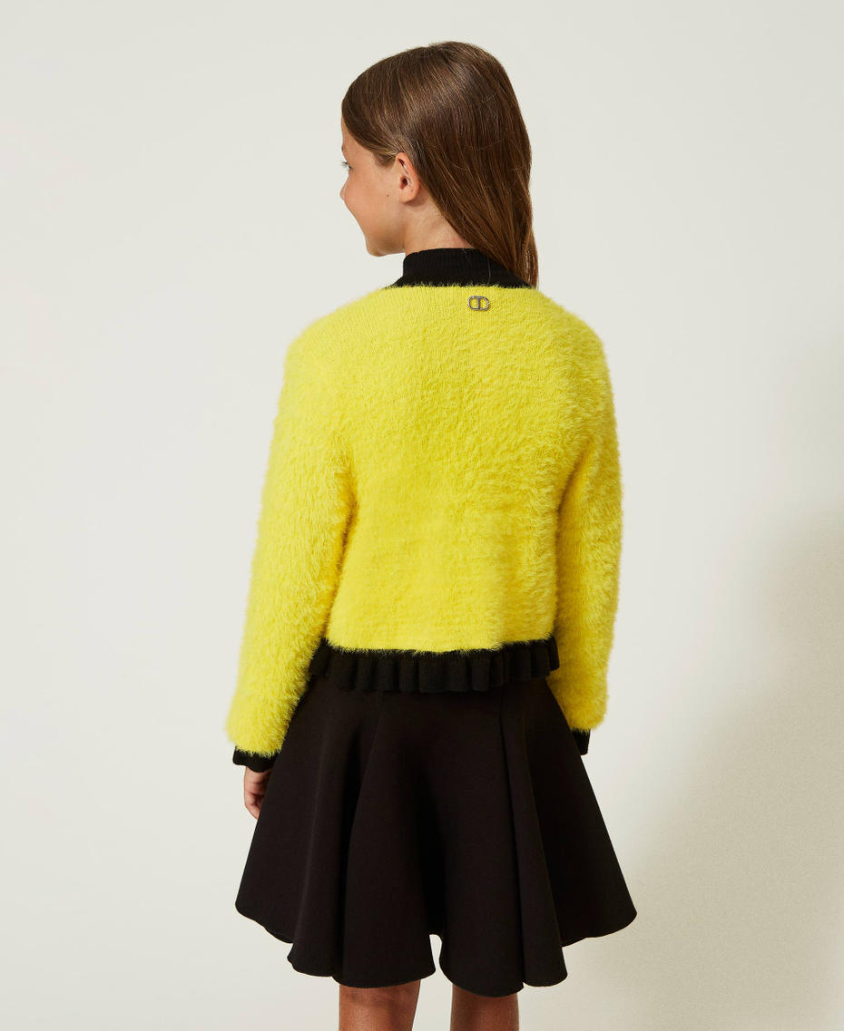 Giacca in maglia effetto peluche Bicolor Yellow / Neve Bambina 232GJ3650_10929_03
