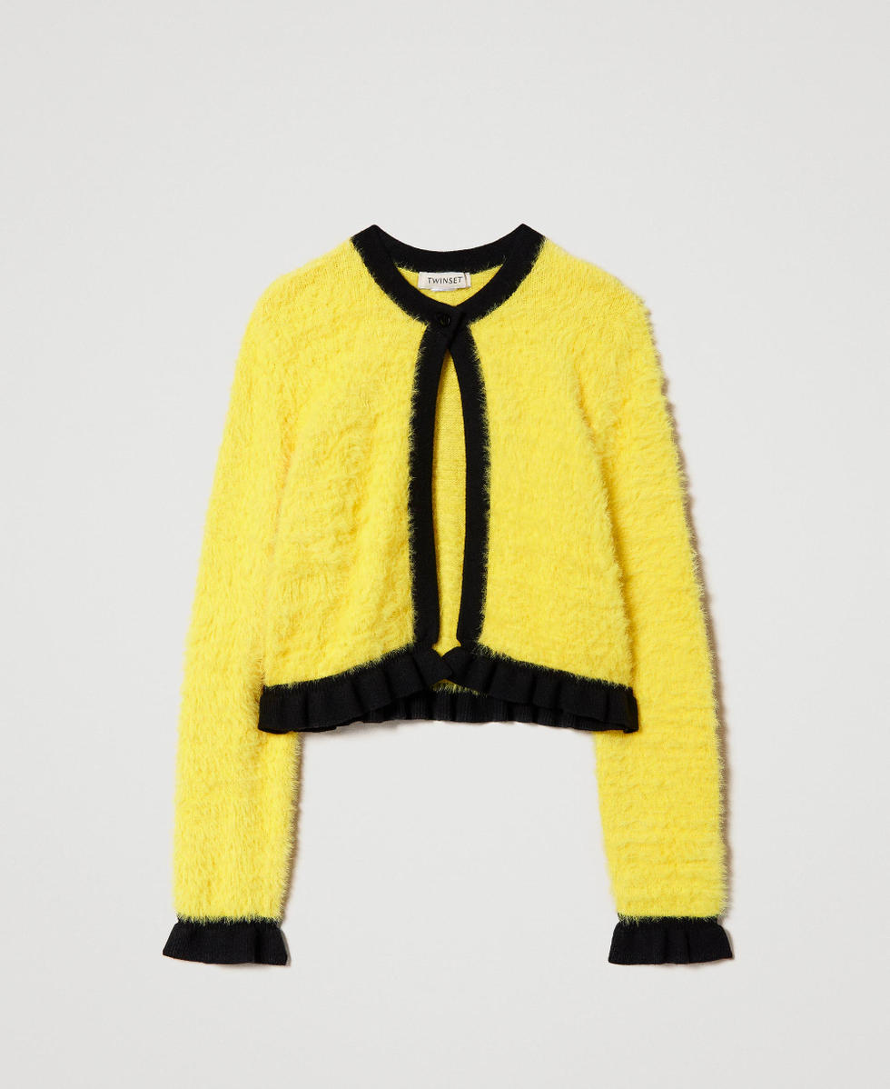 Blouson en maille effet peluche Bicolore Jaune/Blanc Neige Fille 232GJ3650_10929_S0