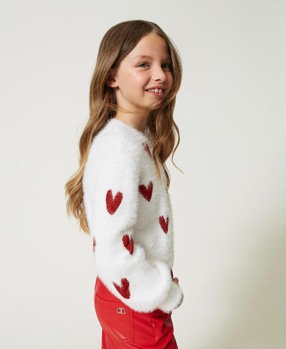 Jacquard jumper with hearts Girl White TWINSET Milano