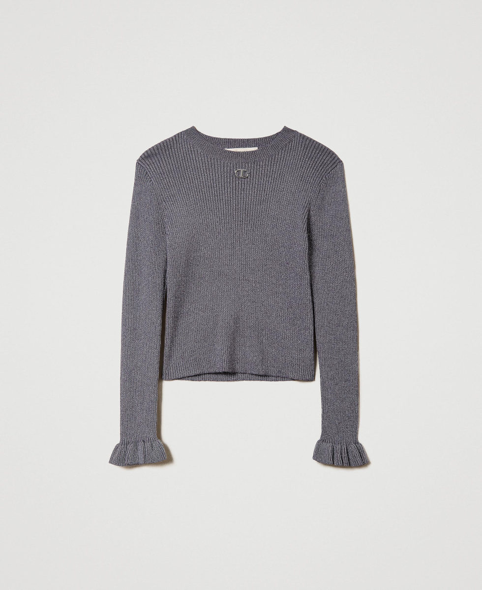 Pull ajust&eacute; en fil lurex Gris Fum&eacute; Chin&eacute; Fille 232GJ3690_10921_S0