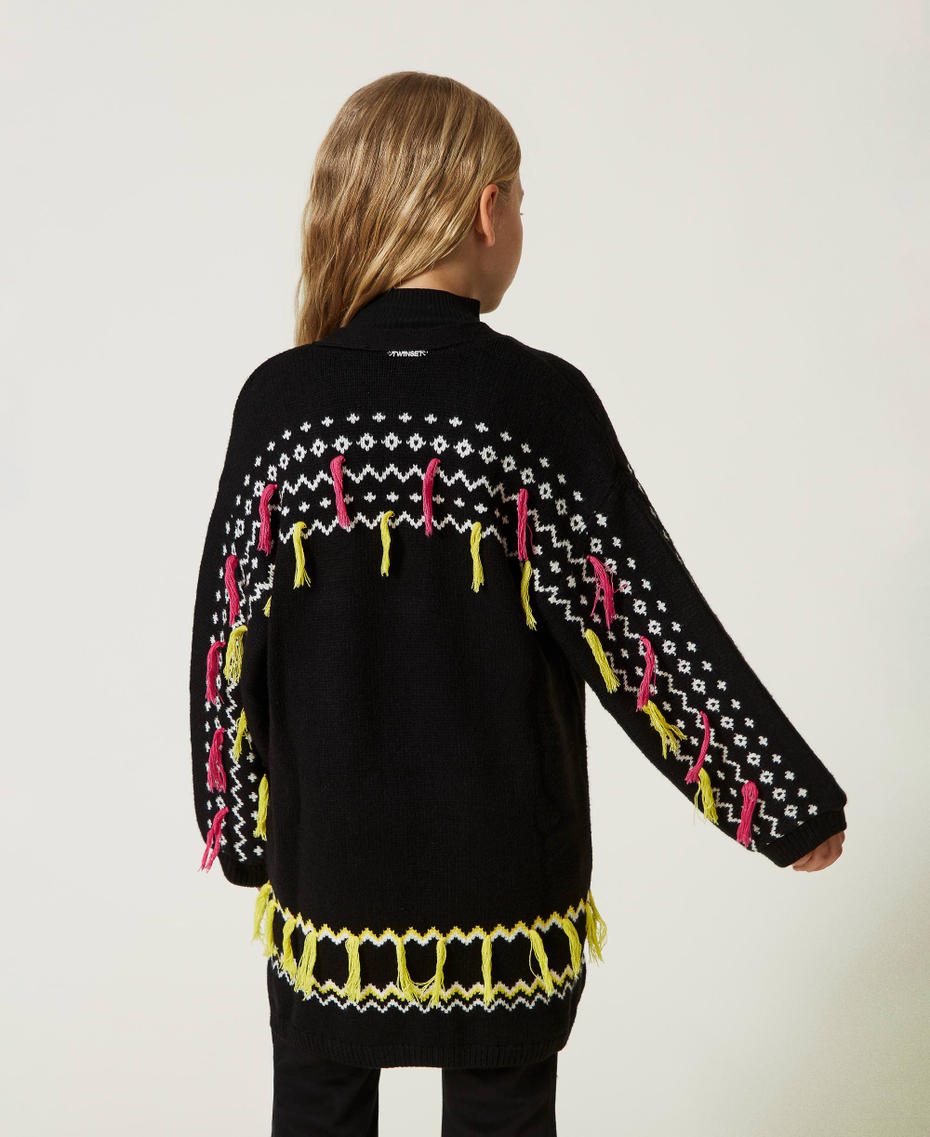 Cappotto jacquard con frange Bambina, Nero | TWINSET Milano