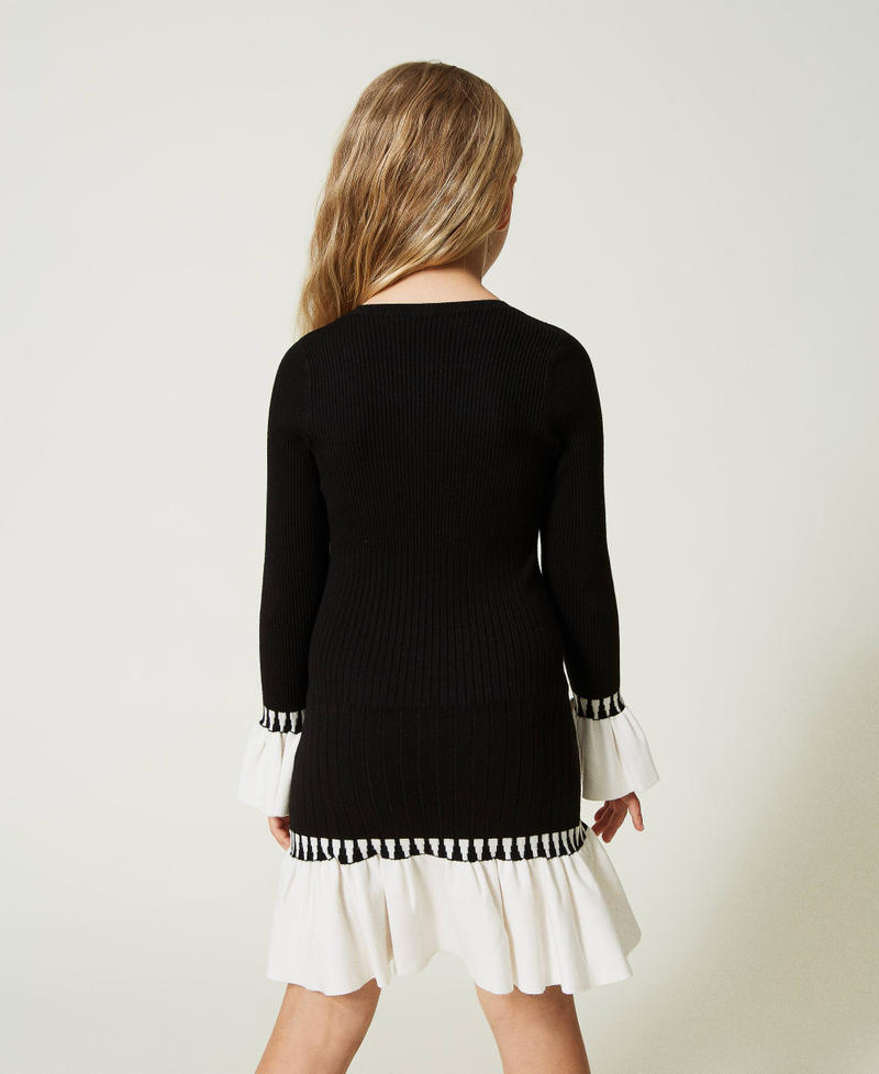 Short ribbed dress with flounces Bicolour Black / Off White Girl 232GJ3720_02714_03