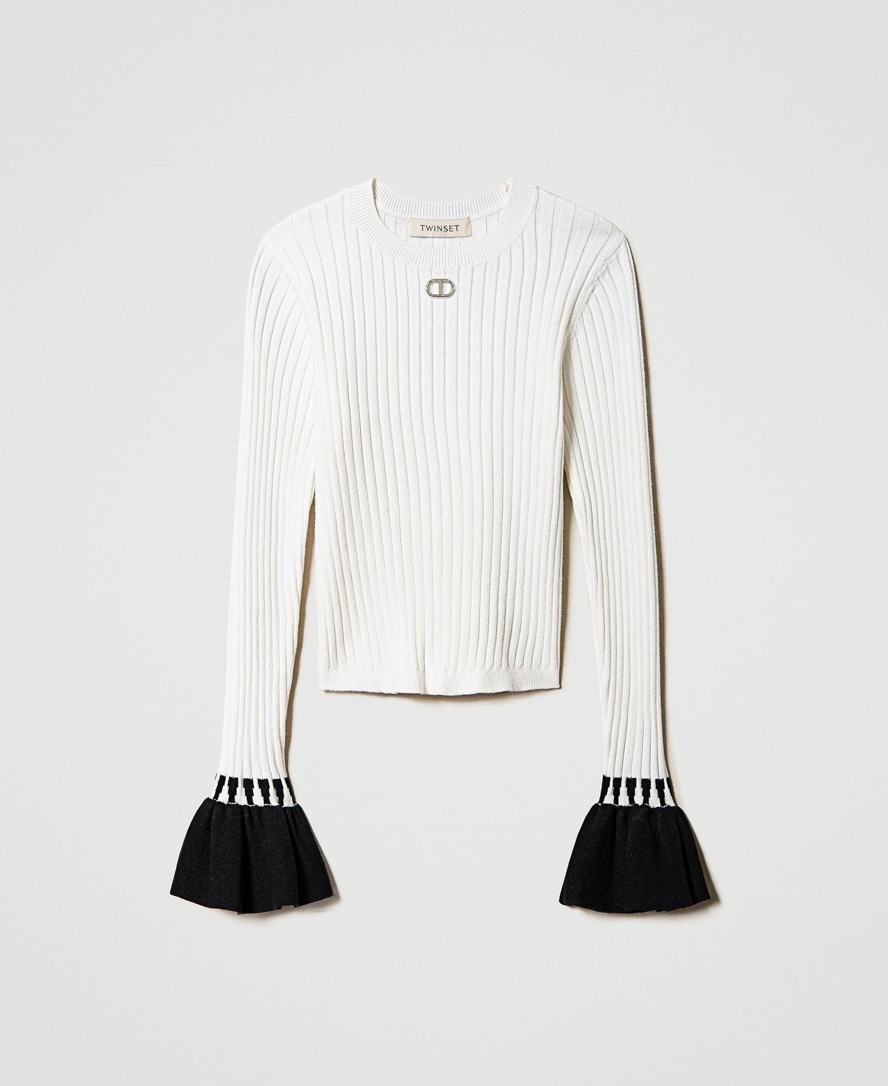 Ribbed jumper with flounces