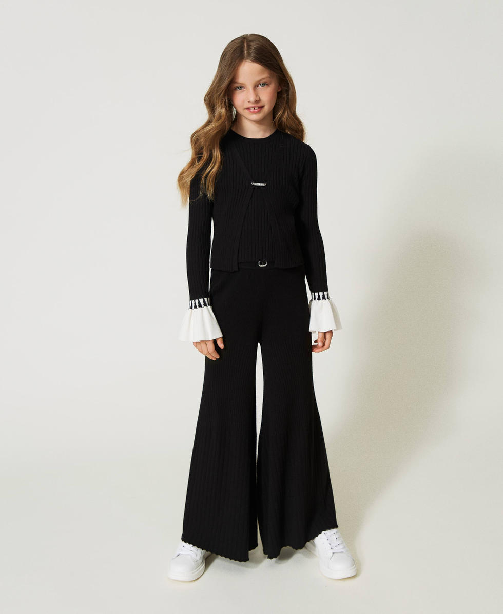 Pantaloni a palazzo in maglia plisse Bambina Nero TWINSET Milano
