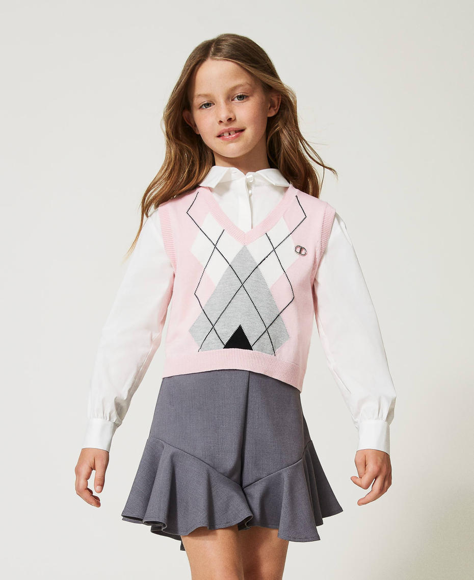 Pullunder aus Wollmischung mit Intarsienmotiv