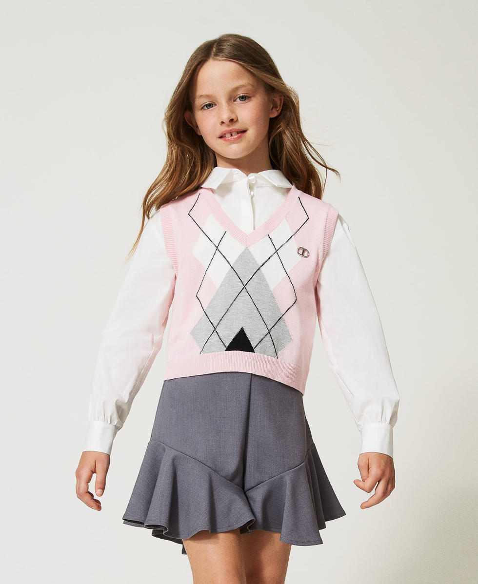 Wool blend jumper vest with inlay