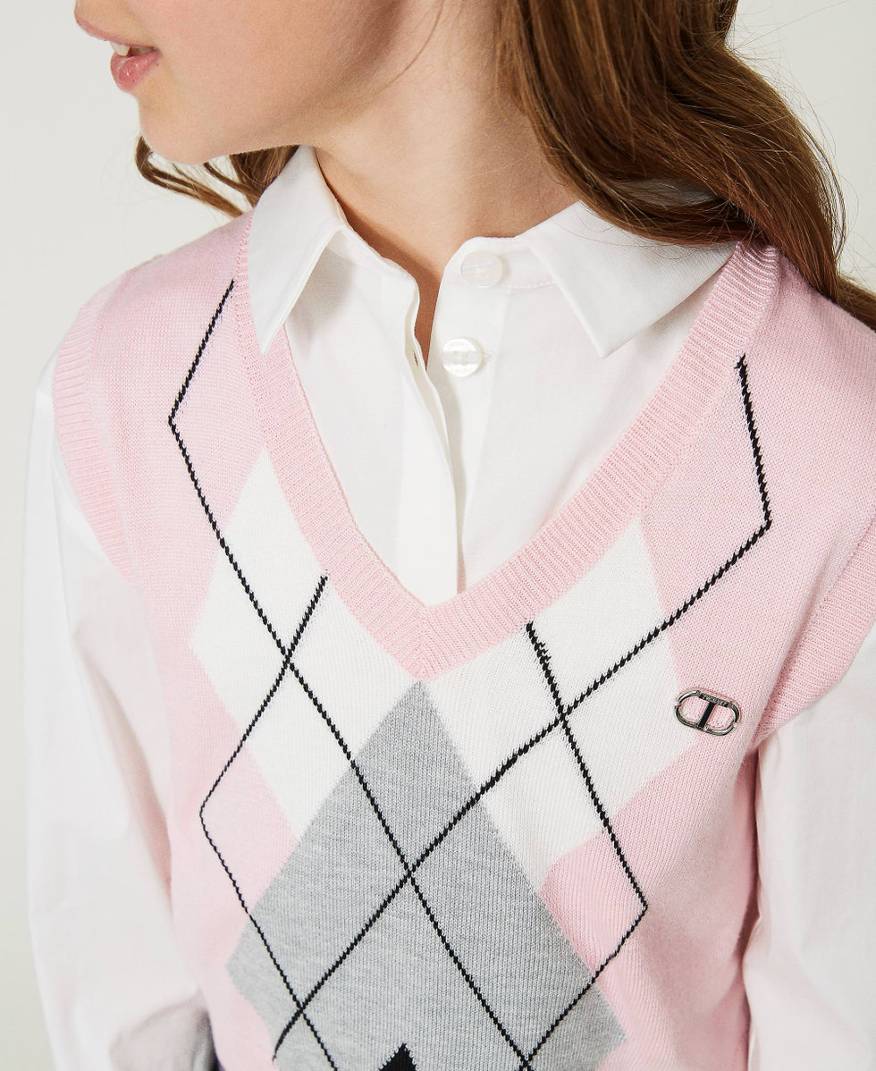 Wool blend jumper vest with inlay