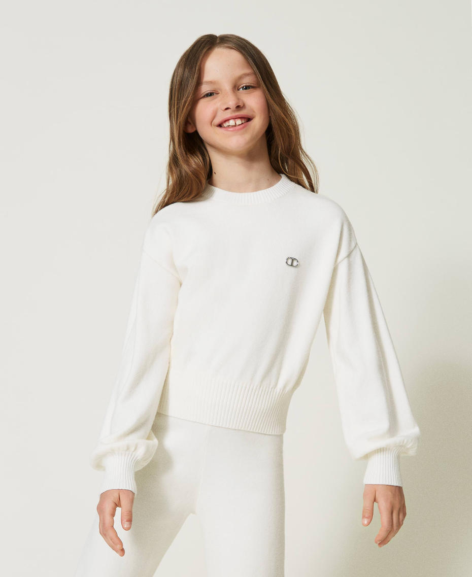 Viscose blend jumper with Oval T Off White Girl 232GJ3740-01