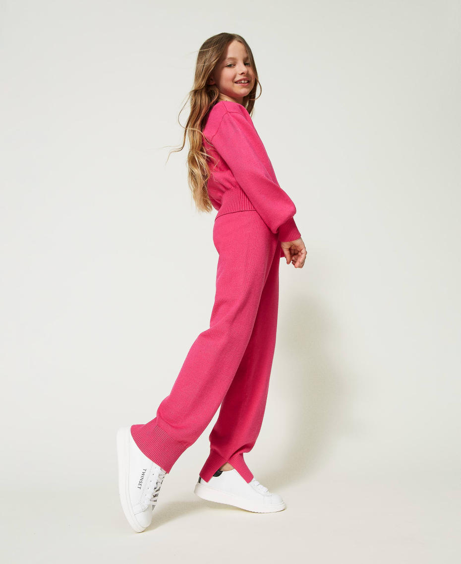 Pantaloni in maglia con Oval T Pink Fluo Bambina 232GJ3741_10918_01